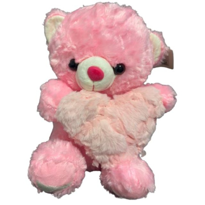 Plüssmackó, puha, szívvel, rózsaszín, 35 cm