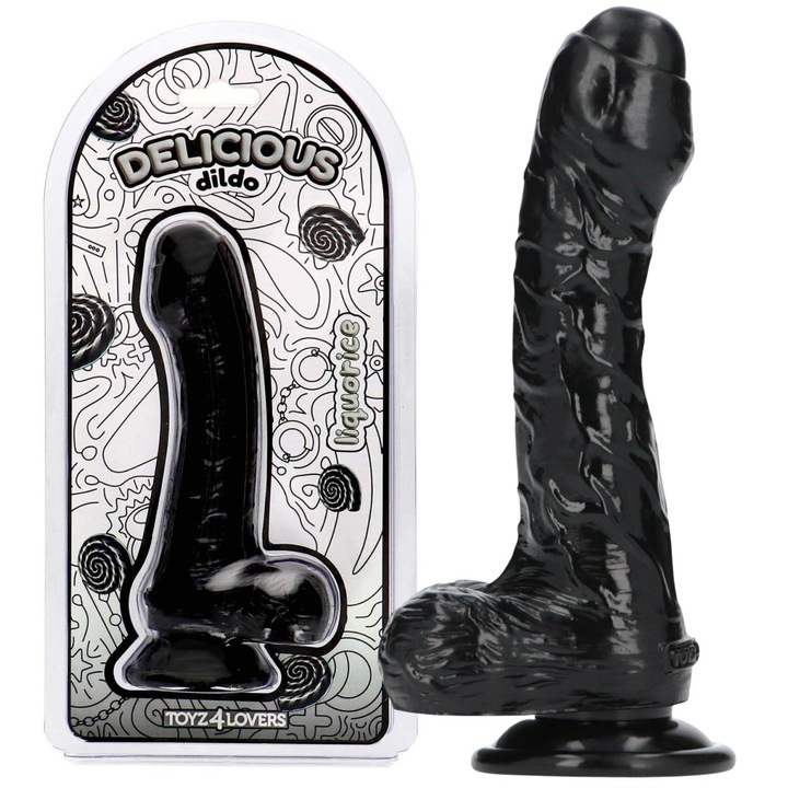 Реалистично дилдо Toyz4Lovers, аромат женско биле, черно, 18,5x3,5см, с вендуза