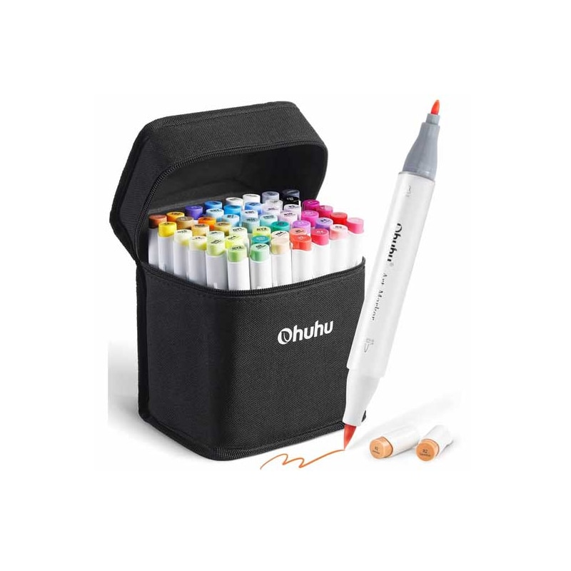 Set markere alcoolice Ohuhu, 49 culori, cu pensule duble Brush