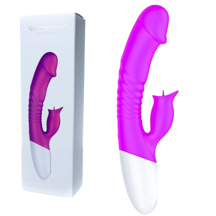 Vibrator Rabbit cu functie de incalzire, 7 moduri de vibratie, silicon, violet, 23cm