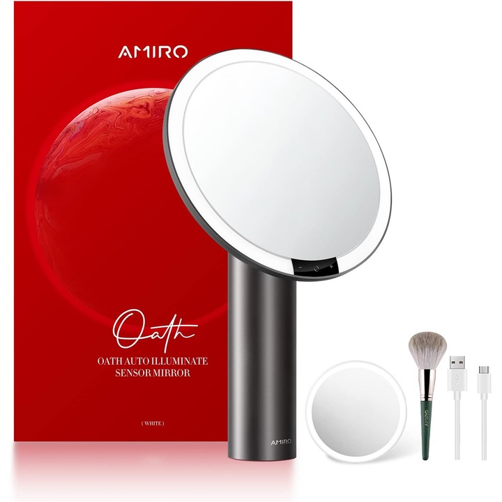 Огледало за грим 9 инча, LED осветление, сензор за движение, черно, Oath