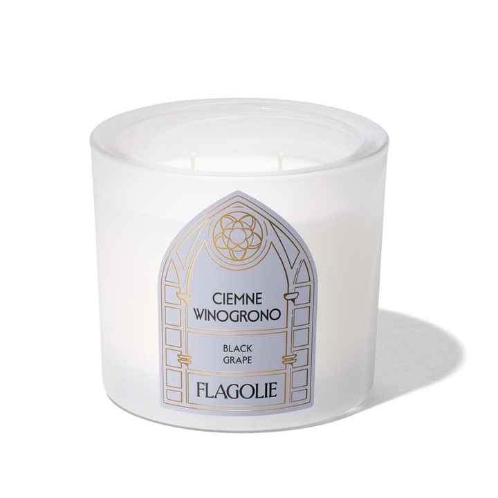 Lumanare parfumata soia Ciemne Winogrono Flagolie, note de citrice si fructe de padure, 2 fitile, sticla dubla