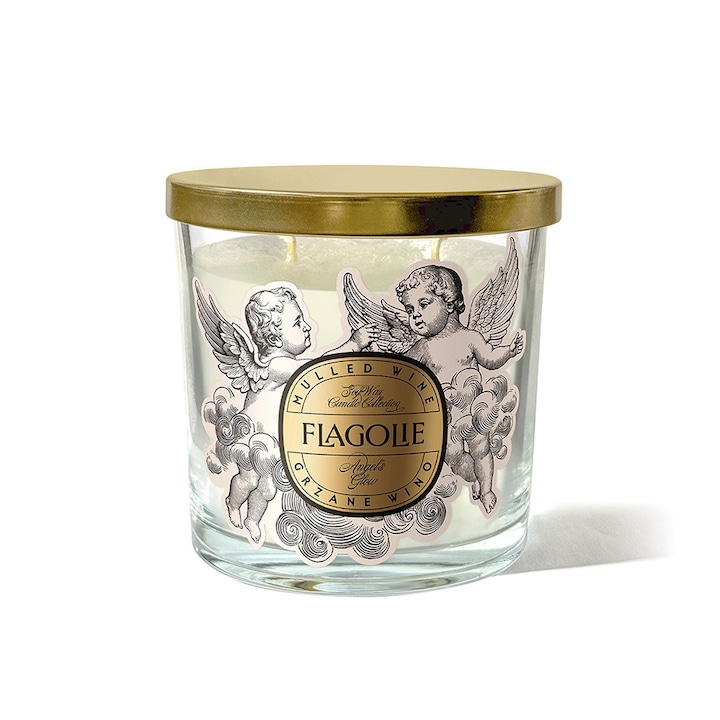 Lumanare parfumata Grzane Wino 360g Flagolie, aroma de scortisoara si cuisoare, sticla cu ingeri