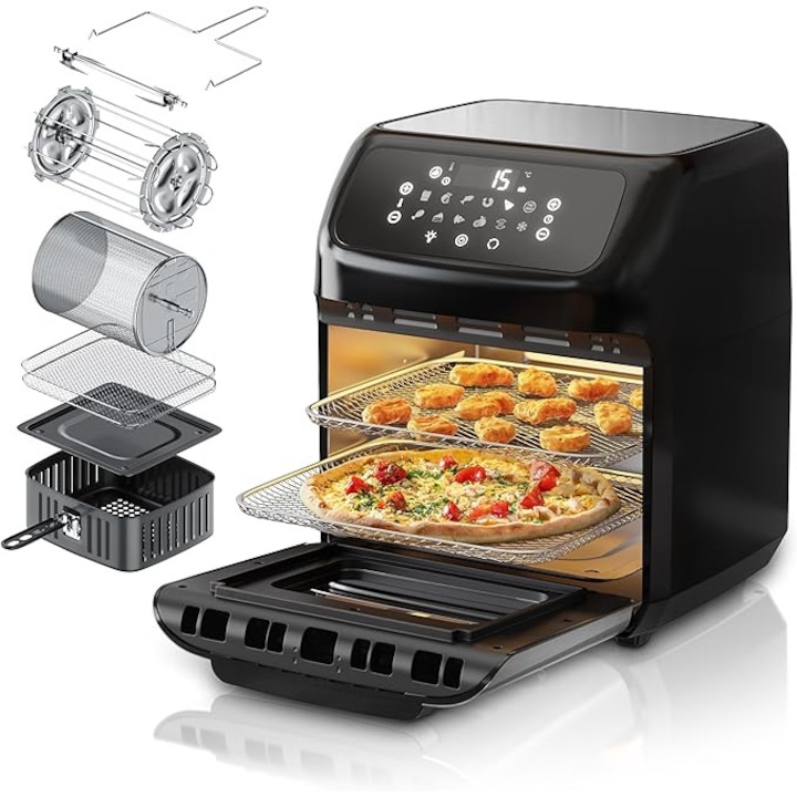 Friteuza cu Aer Stella ecoMix, 5.5L, Touch Screen, 1400W, Hero Air, Rosu/Negru