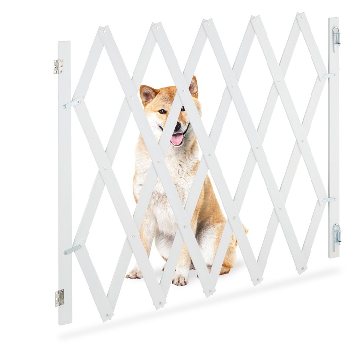 Gard de siguranta pentru copii si animale de companie Relaxdays, lungime maxima 140 cm, din bambus, pliabil, Alb