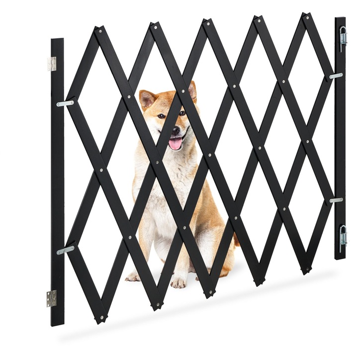 Gard de siguranta pentru copii si animale de companie Relaxdays, lungime maxima 140 cm, din bambus, pliabil, Negru