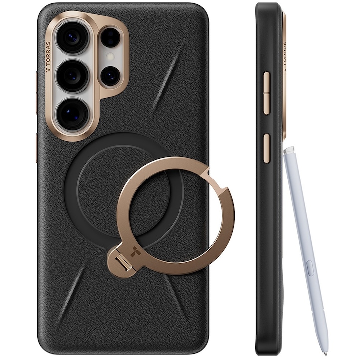 Husa pentru Samsung Galaxy S26 Ultra Torras QPRO Leather Series, Piele ecologica, Inel rotativ, Calitate premium, Negru