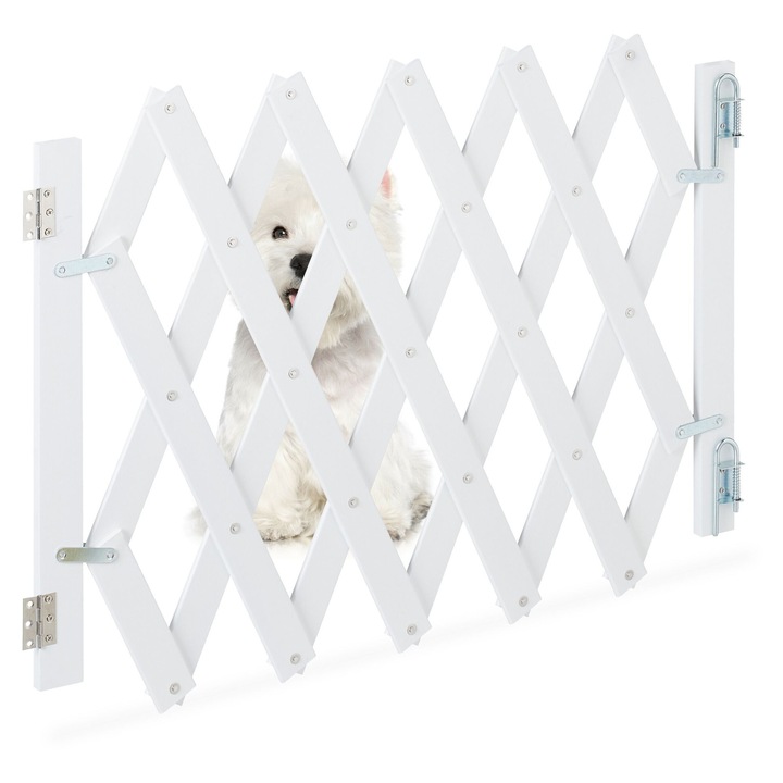 Gard de siguranta pentru copii si animale de companie Relaxdays, lungime maxima 108.5 cm, din bambus, pliabil, Alb