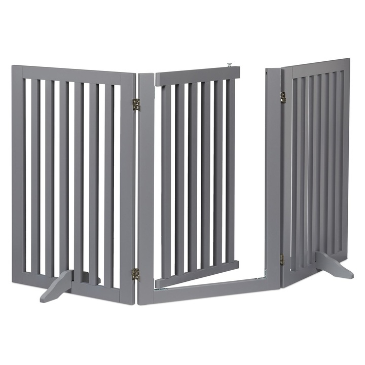 Предпазна ограда Relaxdays, за деца и домашни любимци, сгъваема, 70 x 154 x 30 см, от MDF, сива