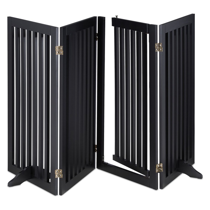 Gard de siguranta Relaxdays, pentru copii si animale de casa, 92 x 206 x 30 cm, din MDF, Negru