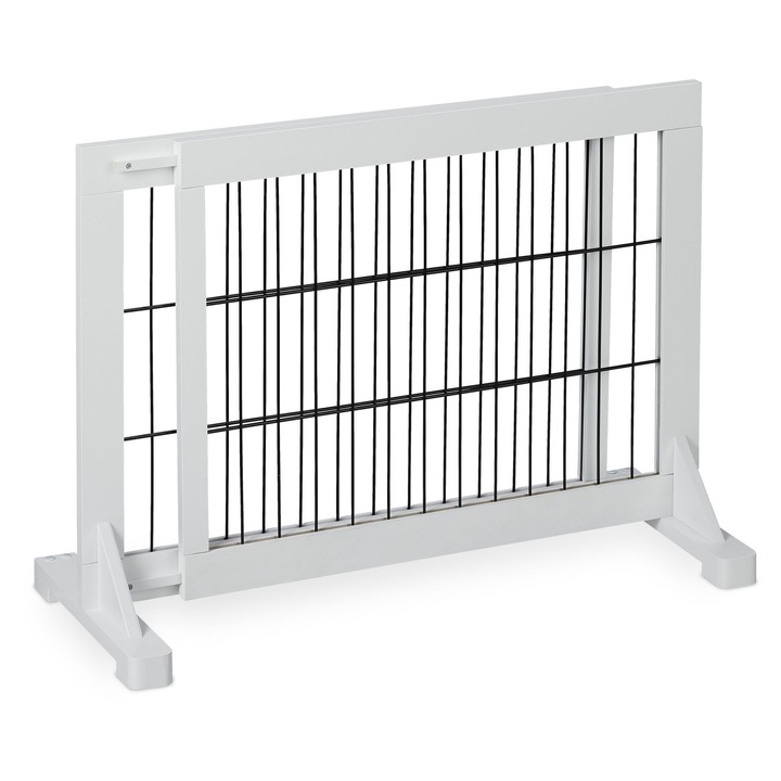 Предпазна преграда за деца и домашни любимци Relaxdays, максимална дължина 108 см, от борово дърво, бяла