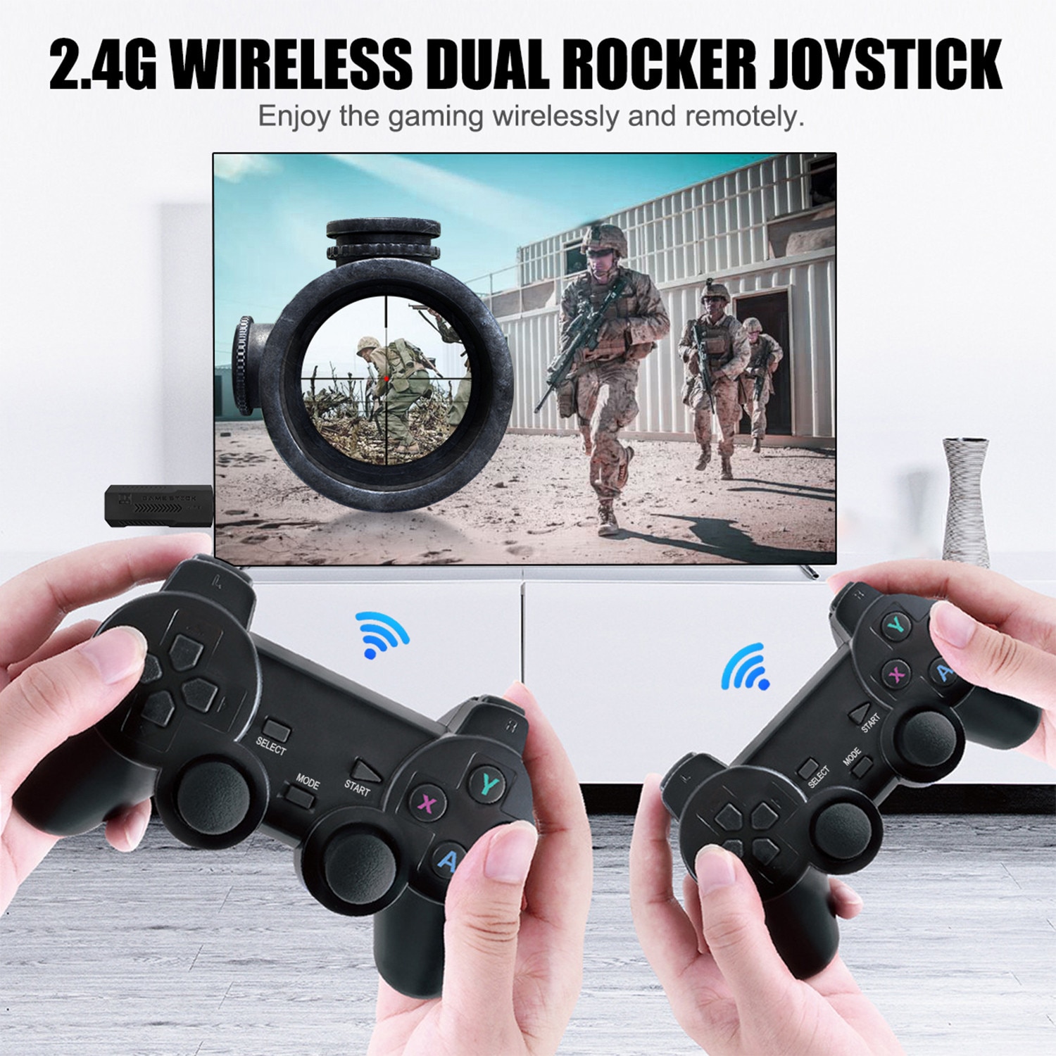 Set consola jocuri de jocuri retro, AKKEE, Portabila, cu 20000 de jocuri incorporate, cu 2 controler wireless, HDMI, USB wireless 2.4 GHz, 64GB, Plug si Play, Negru