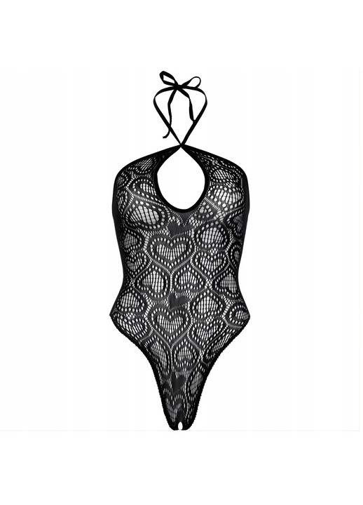 Bodystocking Erochic negru, model cu inimioare, marime universala