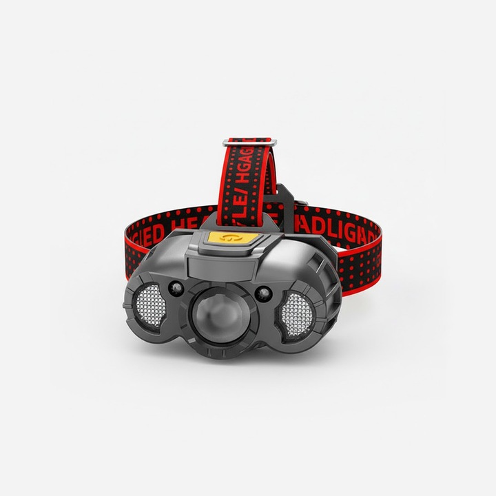 LED фенер за глава, Comando Tech, с включена стойка и сензор, 3 COB ядра, автономност до 24 часа, сензор за движение, IPX4, 6 степени на осветление, обхват до 150 м, мощност 5W, размери 6.5x5x4.5 см, тъмно сив