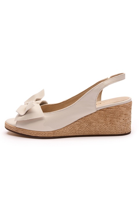 RYŁKO, Sandale din piele cu talpa wedge si varf decupat, Crem