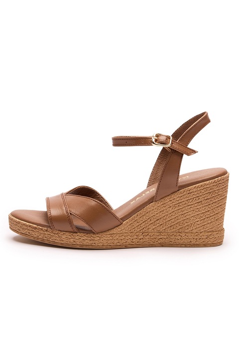RYŁKO, Sandale din piele cu talpa wedge, Maro scortisoara
