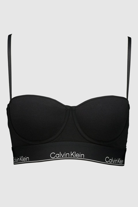 CALVIN KLEIN, Sutien balconette din amestedc de bumbac cu banda logo elastica, Negru, 36C