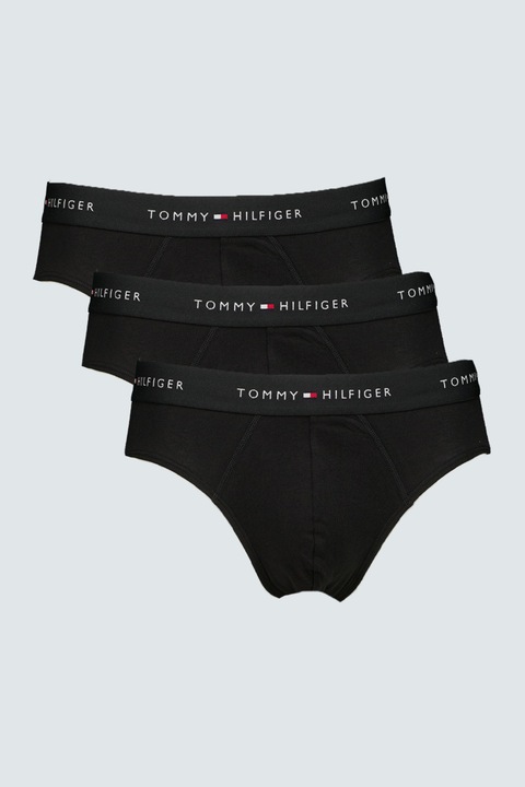 Tommy Hilfiger, Set de chiloti cu banda logo in talie - 3 perechi, Negru/Rosu stins