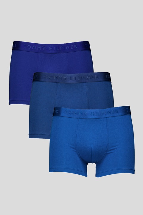 Tommy Hilfiger, Set de boxeri din amestec de modal cu banda logo in talie - 3 perechi, Albastru royal/Albastru indigo/Bleumarin