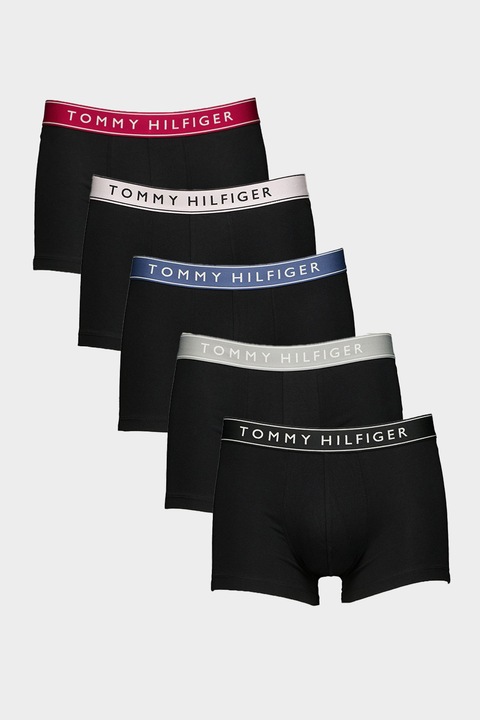 Tommy Hilfiger, Set de boxeri cu banda logo in talie - 5 perechi, Albastru inchis/Rosu inchis/Negru stins/Roz pal, XL