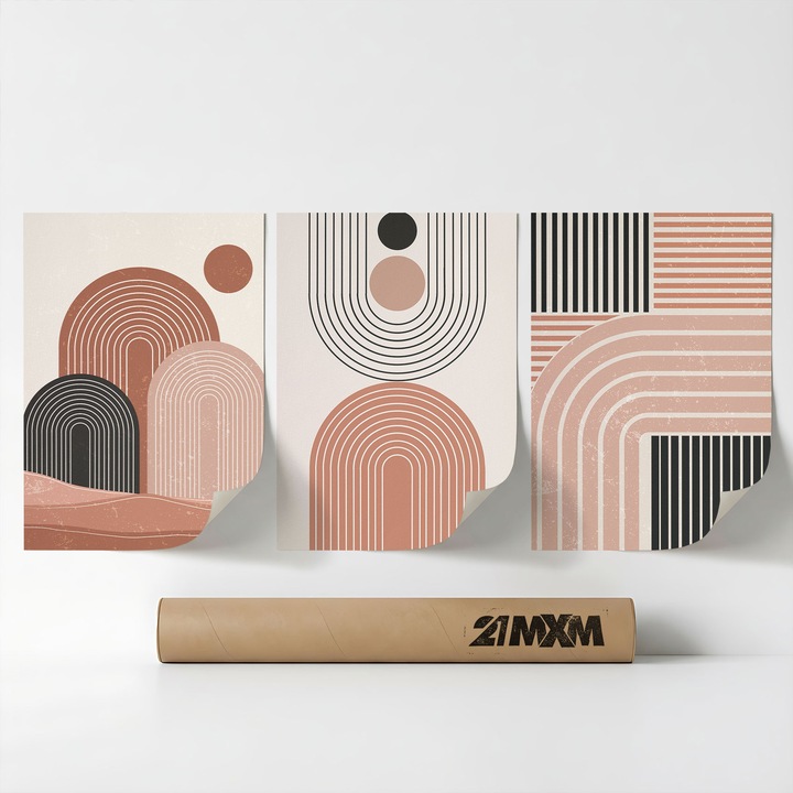 Set 3 Postere Decorative Boho 'Sun-Moon-Celestial 22', Material Textil, 21MXM, 30 x 40 cm, Fara Rama