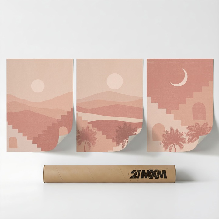 Комплект от 3 декоративни бохо плаката 'Слънце-Луна-Небесно 25', текстилен материал, 21MXM, 30 x 40 см, без рамка