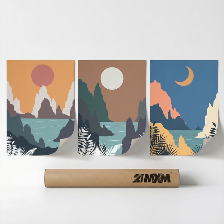 Комплект от 3 декоративни бохо плаката 'Слънце-Луна-Небесни 27', текстилен материал, 21MXM, 30 x 40 см, без рамка