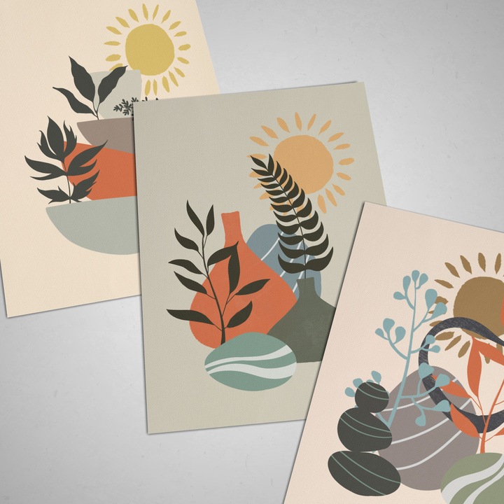 Комплект от 3 декоративни плаката Бохо 'Sun-Moon-Celestial 28', текстилен материал, 21MXM, A3 (29.7 x 42 cm), без рамка