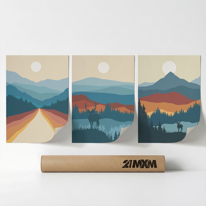 Комплект от 3 декоративни постера Бохо 'Слънце-Луна-Небесно 29', текстилен материал, 21MXM, 30 x 40 см, без рамка