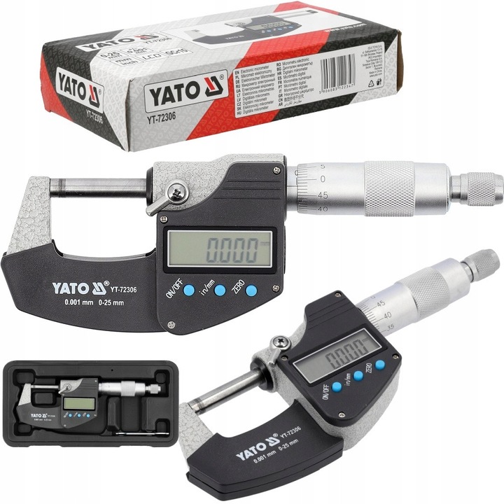 Yato digitális mikrométer 0-25mm, 0.001mm pontosság, LCD kijelző, GCr15 acél