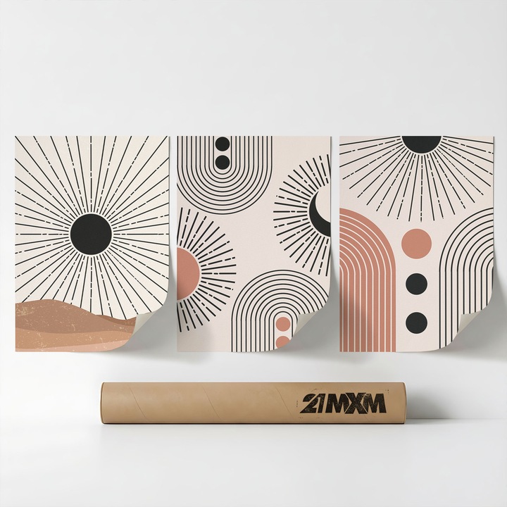 Set 3 Postere Decorative Boho 'Sun-Moon-Celestial 37', Material Textil, 21MXM, 30 x 40 cm, Fara Rama