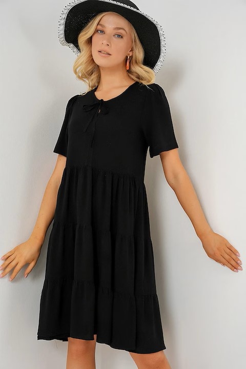 Rochie de vara, eleganta, cu maneca scurta, casual, pana la genunchi, rochii de femei, rochie neagra L