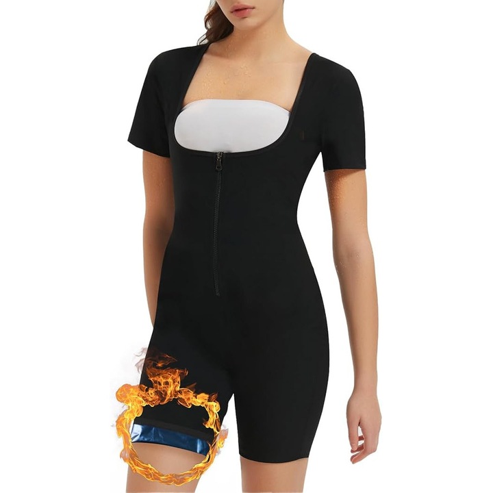 Costum de sport sauna pentru femei, fermoar, negru L