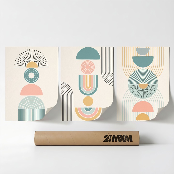 Комплект от 3 декоративни бохо плаката 'Слънце-Луна-Небесни 40', текстилен материал, 21MXM, 30 x 40 см, без рамка