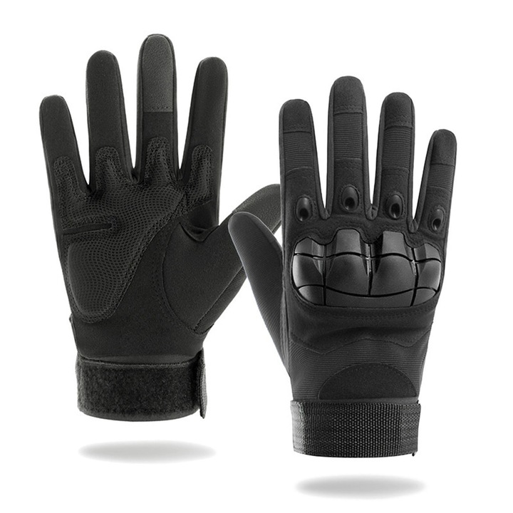 Manusi tactice cu ecran tactil pentru protectie in aer liber, AFKSMILE, Cu armatura de protectie, Confortabil si respirabil, Rezistent la uzura si antiderapant, Poliester, XL Int, Negru