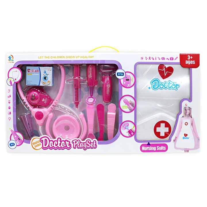 Set de doctor pentru copii cu halat EmonaMall W5459, Roz