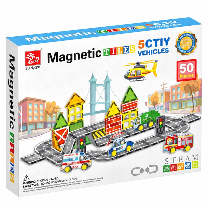 Set de construcție magnetic pentru copii City (50 de elemente) EmonaMall W5737, Multicolor