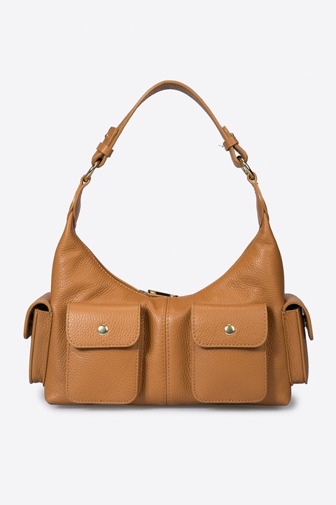 Massimo Castelli, Geanta din piele cu bareta de umar si buzunare cu clapa, Caramel