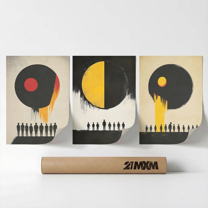 Комплект от 3 декоративни постерa Бохо 'Sun-Moon-Celestial 47', текстилен материал, 21MXM, A3 (29.7 x 42 см), без рамка