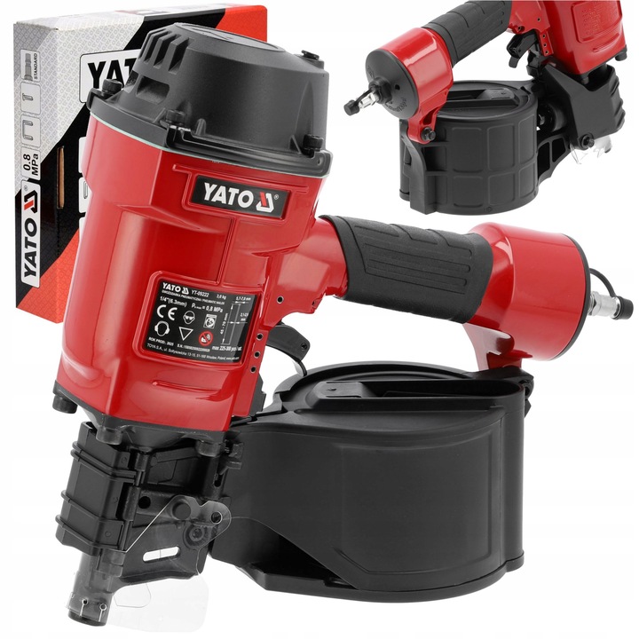 Yato pneumatikus tűzőgép, 45-70mm, 3kg, alumínium, oldalsó töltőrendszer, méretek 315x280x306mm