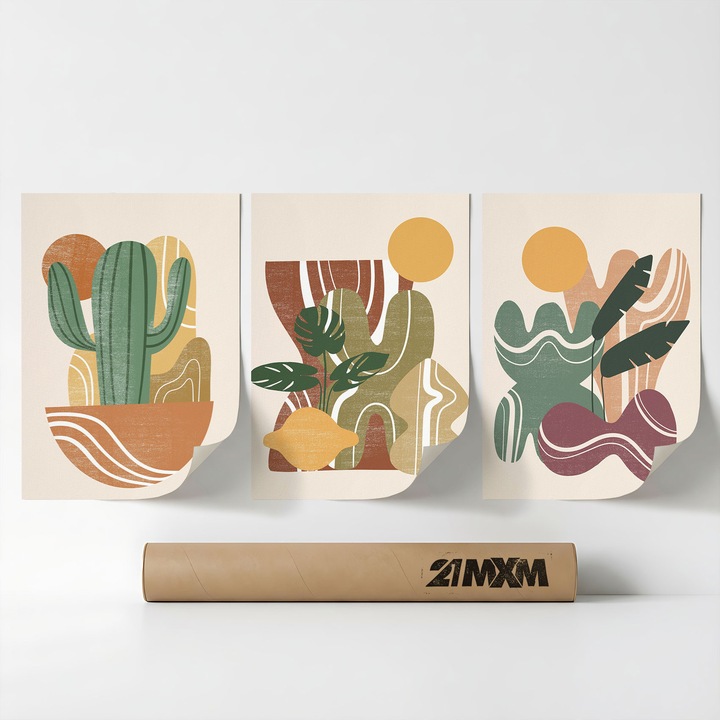 Комплект от 3 декоративни бохо плаката „Слънце-Луна-Небесно 50“, текстилен материал, 21MXM, 30 x 40 см, без рамка