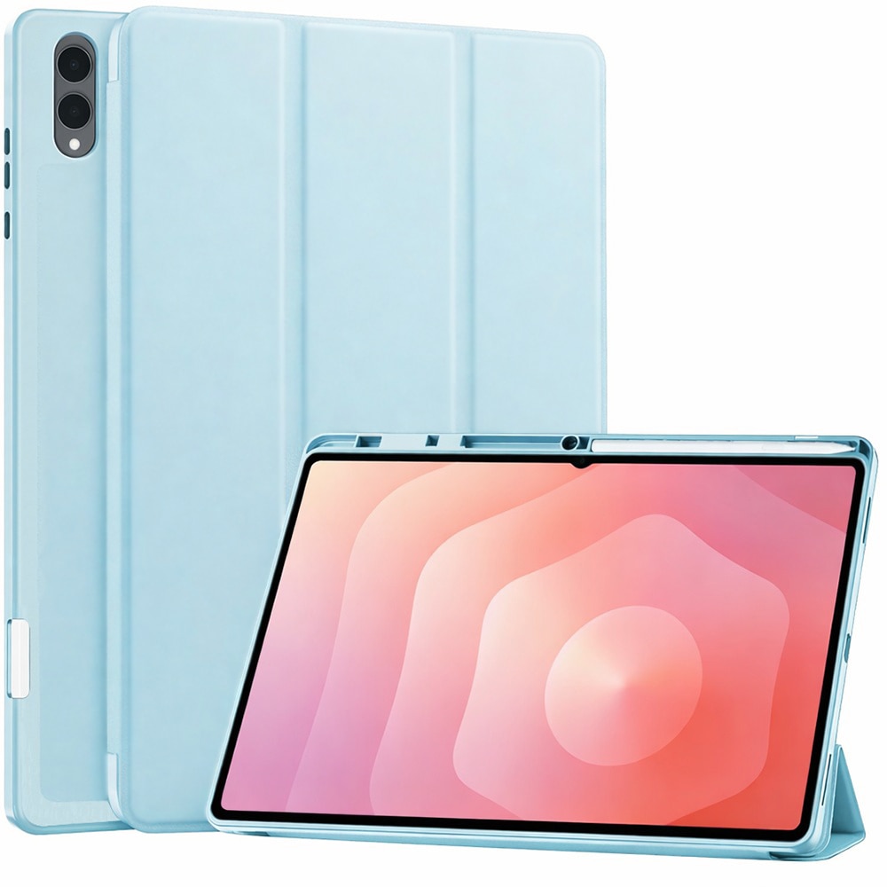 Husa tableta pentru Samsung Galaxy Tab S11 Ultra, suport Pencil, functie Sleep/Wake, Flex Trifold, set cu sticker, Bleu