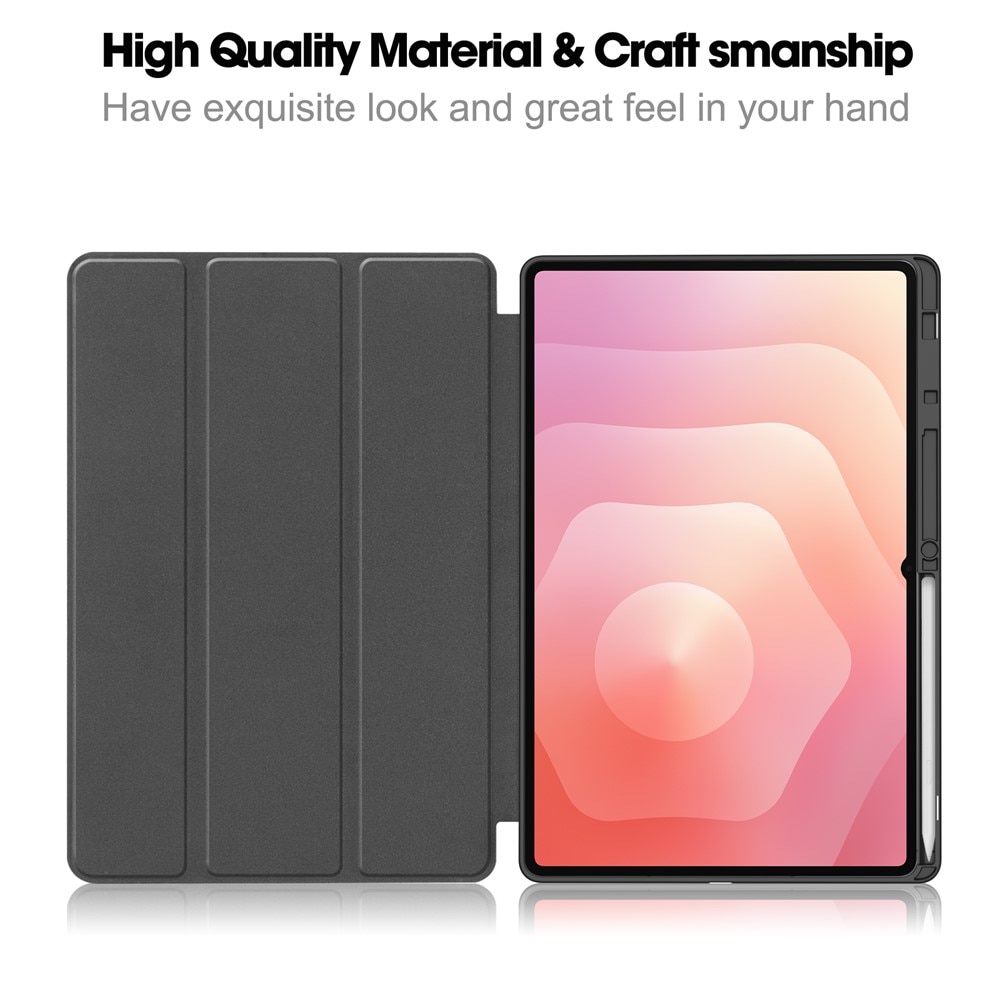 Husa tableta pentru Samsung Galaxy Tab S11 Ultra, suport Pencil, functie Sleep/Wake, Flex Trifold, set cu sticker, Bleu