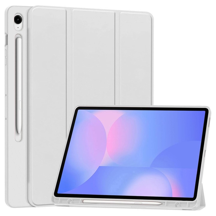 Husă tabletă Flex Trifold, gri, protecție 360, design subțire pentru Samsung Galaxy Tab S10 FE Plus