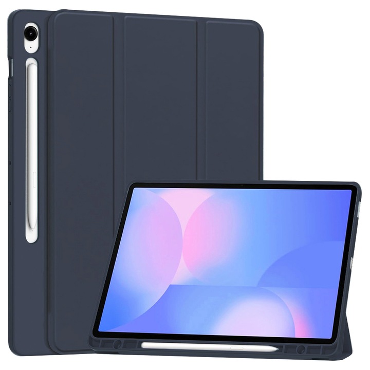 Husă pentru tabletă Flex Trifold, Dark Blue, pentru Samsung Galaxy Tab S10 FE Plus, protecție 360, suport stylus