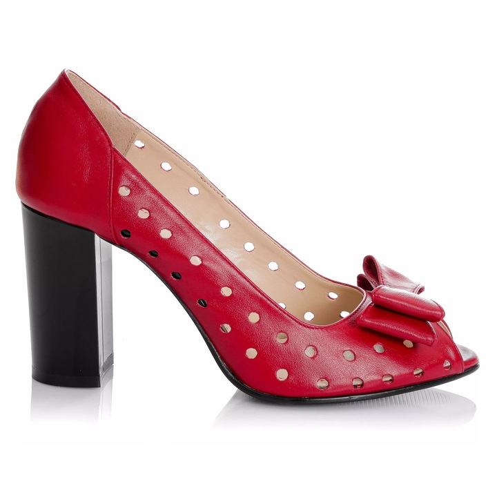 Pantofi dama din piele naturala - ROSU BOX - F23 RB, Rosu