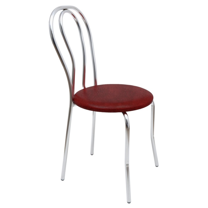 Scaun Tulip - cadru cromat - imitatie piele bordo - 21902
