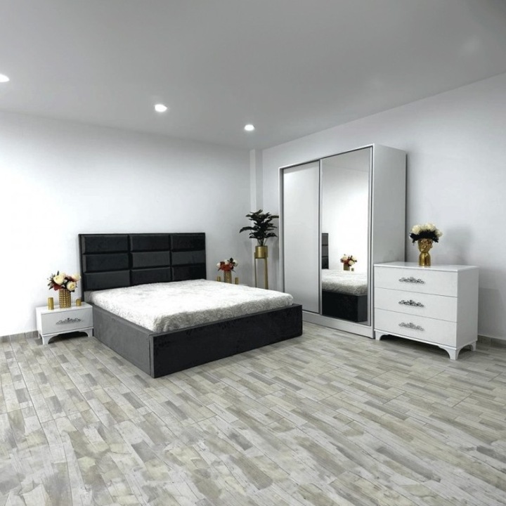 Set dormitor CELA, gri, pat 160x200cm, dulap 150x205cm, noptieră 58x39cm, comodă 82x92cm