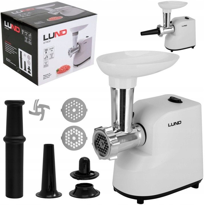 Masina de tocat carne Lund, 350W, 2-3 kg/min, accesorii pentru prepararea carnatilor si kebbe, 1,4 kg