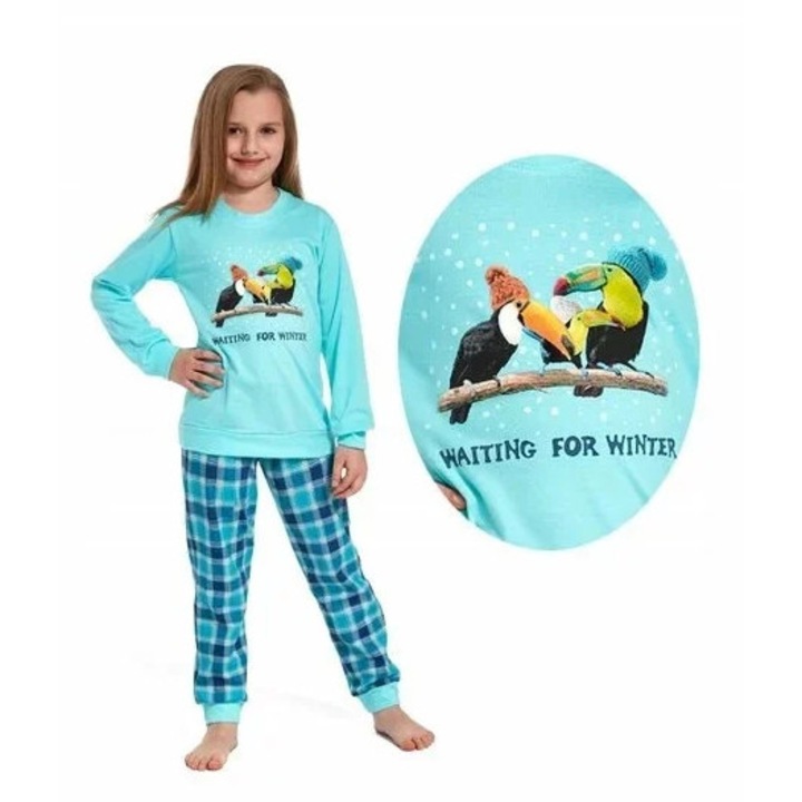 Pijama fete Cornette G594-082, bumbac, turcoaz, 86-92 cm